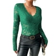 thumbnail image 4 of Women's Floral Embroidery Eyelet Lace Crew Neck Long Sleeve Top, 4 of 8