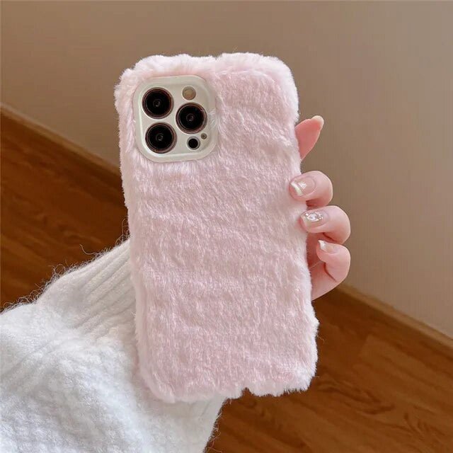 Ottwn Warm Hairy Plush Case For iPhone 14 13 12 11 Pro Max 14 Plus Pro Max Plus Soft Solid Color Shockproof Half-wrapped Cover