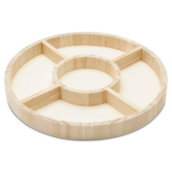 DIY Round Wooden Divided Serving Tray 12-inch, Pack of 1 5-Section Candy Tray for Vegetable & Fruit Party Platters, by Woodpeckers