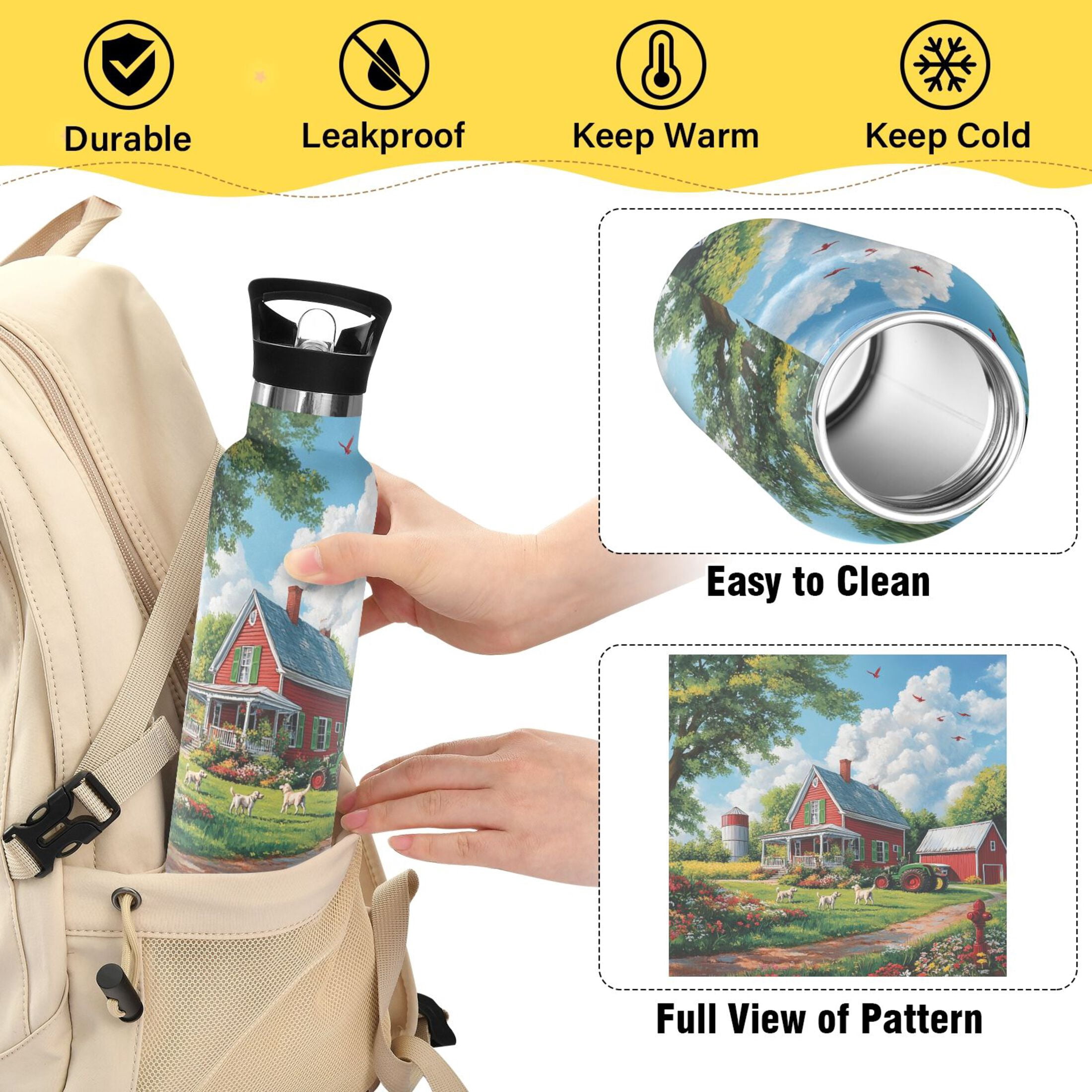600ML Stainless Steel Insulated Cup Sports Water Bottle Portable Thermos Cup Water Glasses Insulated Tumblers Convenient and Durable Happy House
