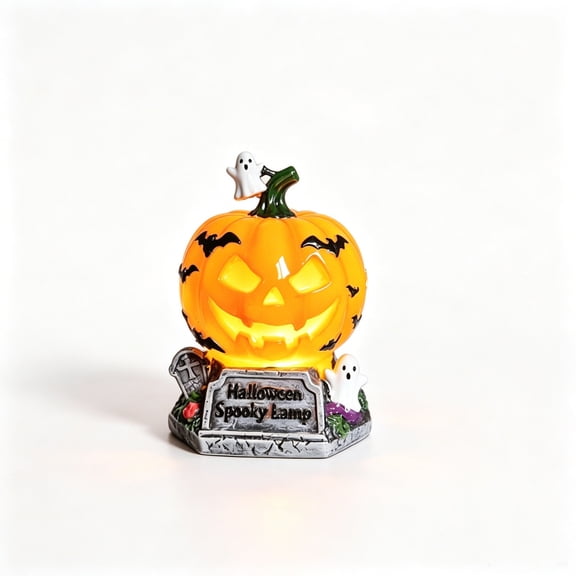 huayou Ghost Pumpkin Light Ornament, Halloween Jack-o'-lantern Lamp, Spooky Desktop Decor for Indoor Party, Window Display and Seasonal Home Layout