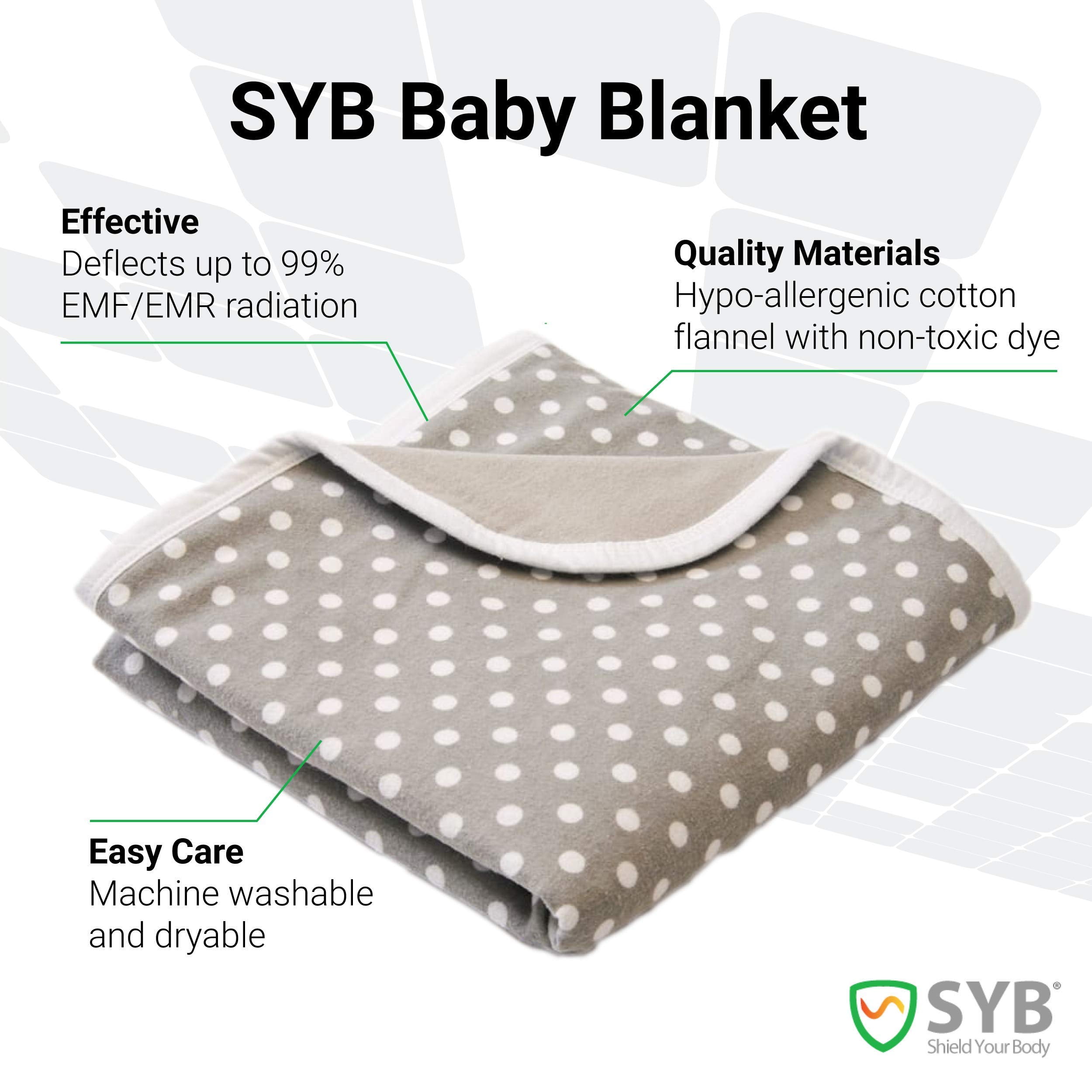 SYB EMF Protection Baby Blanket, Anti-Radiation Silver Lined Cotton  Flannel, Pink/White Dots, 40 x 32 