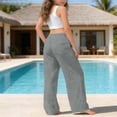 thumbnail image 2 of Girls Cotton Linen Pants for Girls Wide Leg Drawstring Pant Casual Summer Beach Sweatpants Palazzo Flowy Boho Dress Trousers, 2 of 8