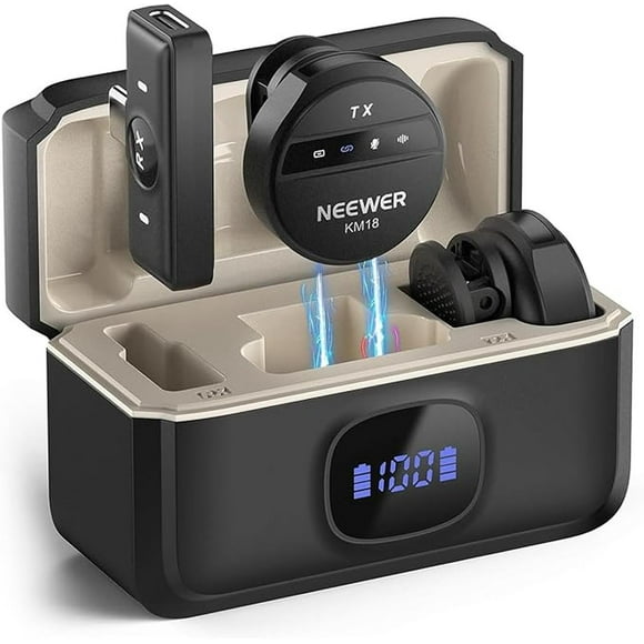 Neewer KM18 Micrófono Lavalier inalámbrico para USB C con funda de carga, compatible con iPhone 15/A