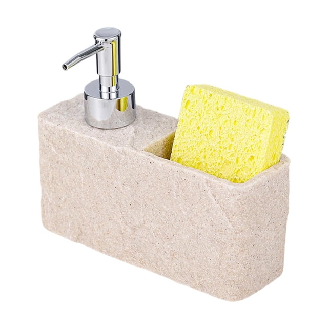 Dispensador de jabón práctico y organizador para fregadero, versátil y con compartimento de almacenamiento. Beige Amarillo