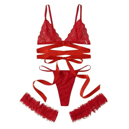SXcggal Women Plus Size Lace Lingerie Leg Ring Bra Underwear Set Sleepwear Sexy Elegant Fashionable Women Sleep Dress