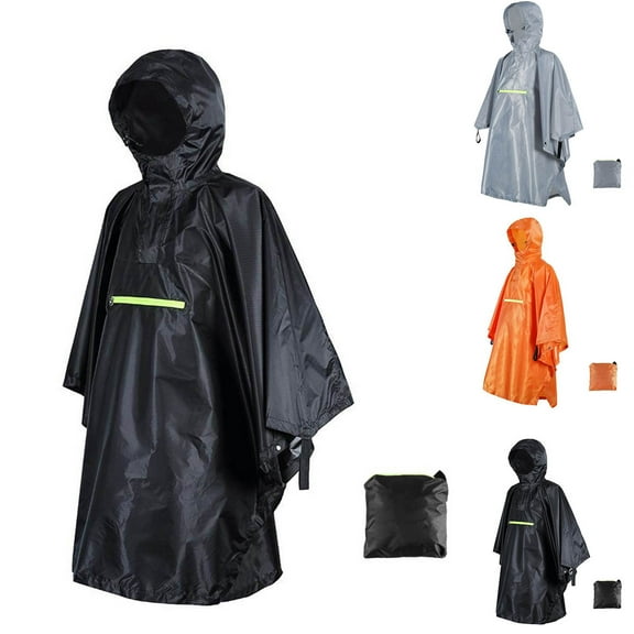 Sentmoon Rain Jacket Men Waterproof Long Sleeve Rain Coat with Print Lightweight Adult Ponchos with Hood for Hiking ,Camping, Travel Free Size