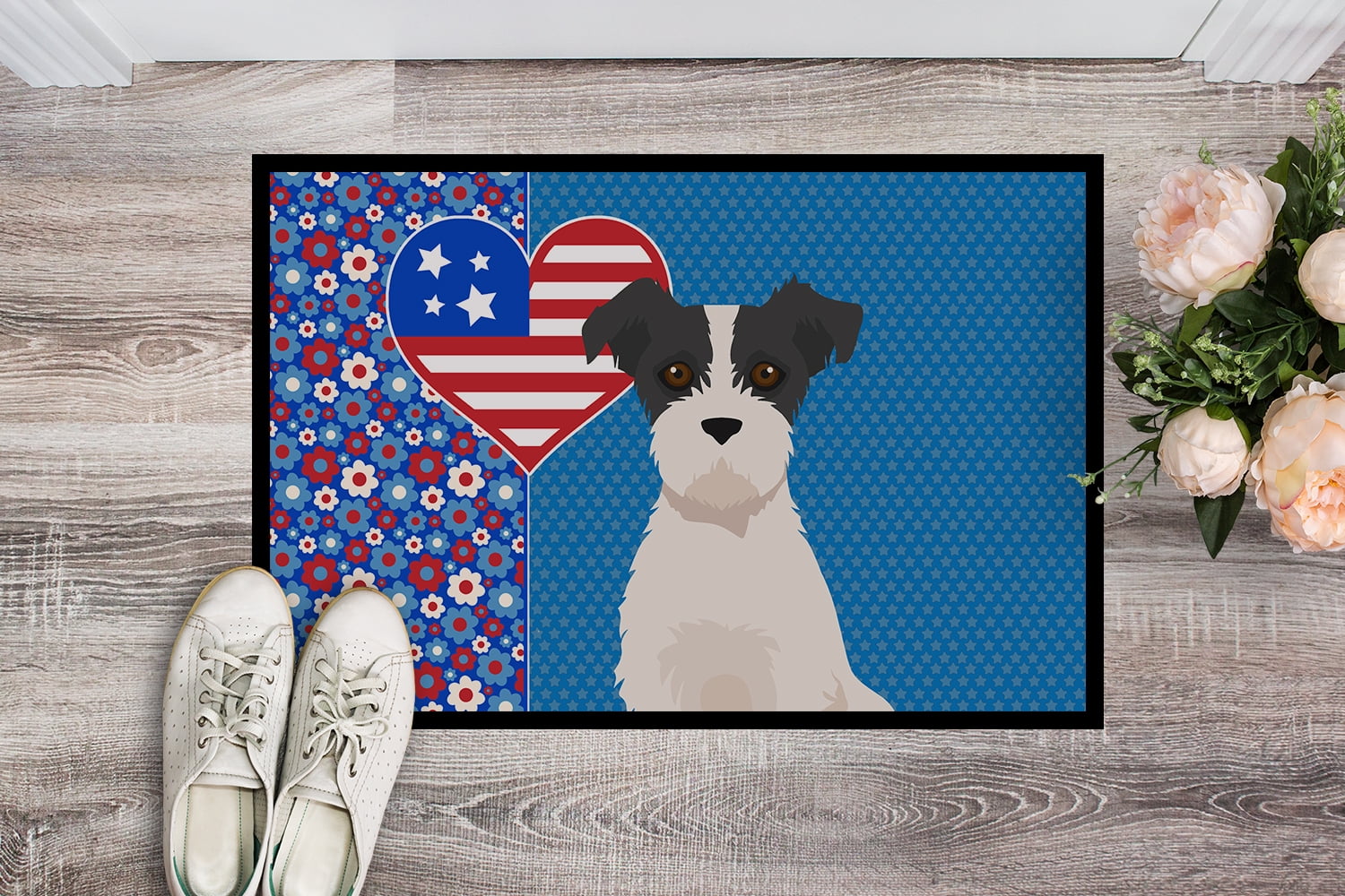 Black White Wirehair Jack Russell Terrier USA American Indoor or Outdoor Mat 24x36
