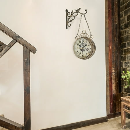 Vintage Double-Sided Wall Clock with Silent Mechanism – Elegant Iron & Glass Construction, Dual-Direction Display, Retro Style – Ideal for Living Room, Office, Kitchen, or Café