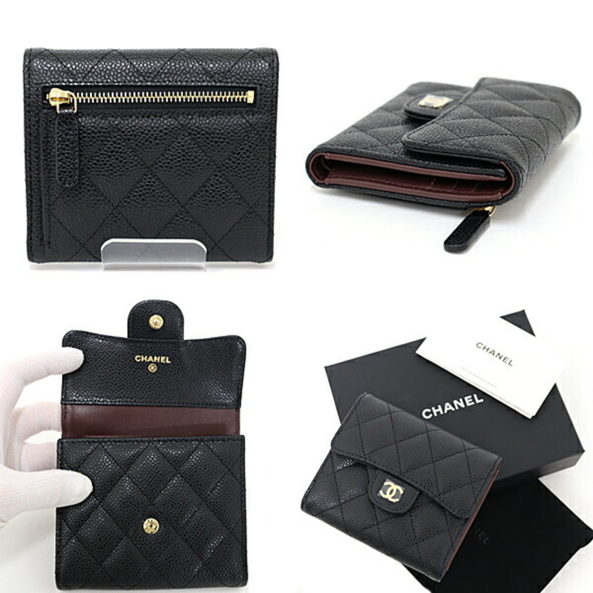 Pre Owned CHANEL Matelasse Classic Small Flap Caviar Skin Trifold Wallet AP0231 Black Like New Walmart