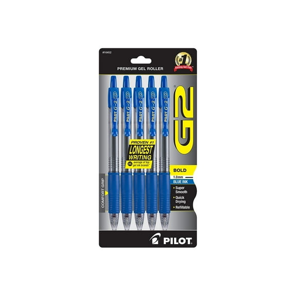 Pilot G2 Retractable Gel Pen Bold Point 1.0mm Blue Ink 5/Pack (G21C5BLU)