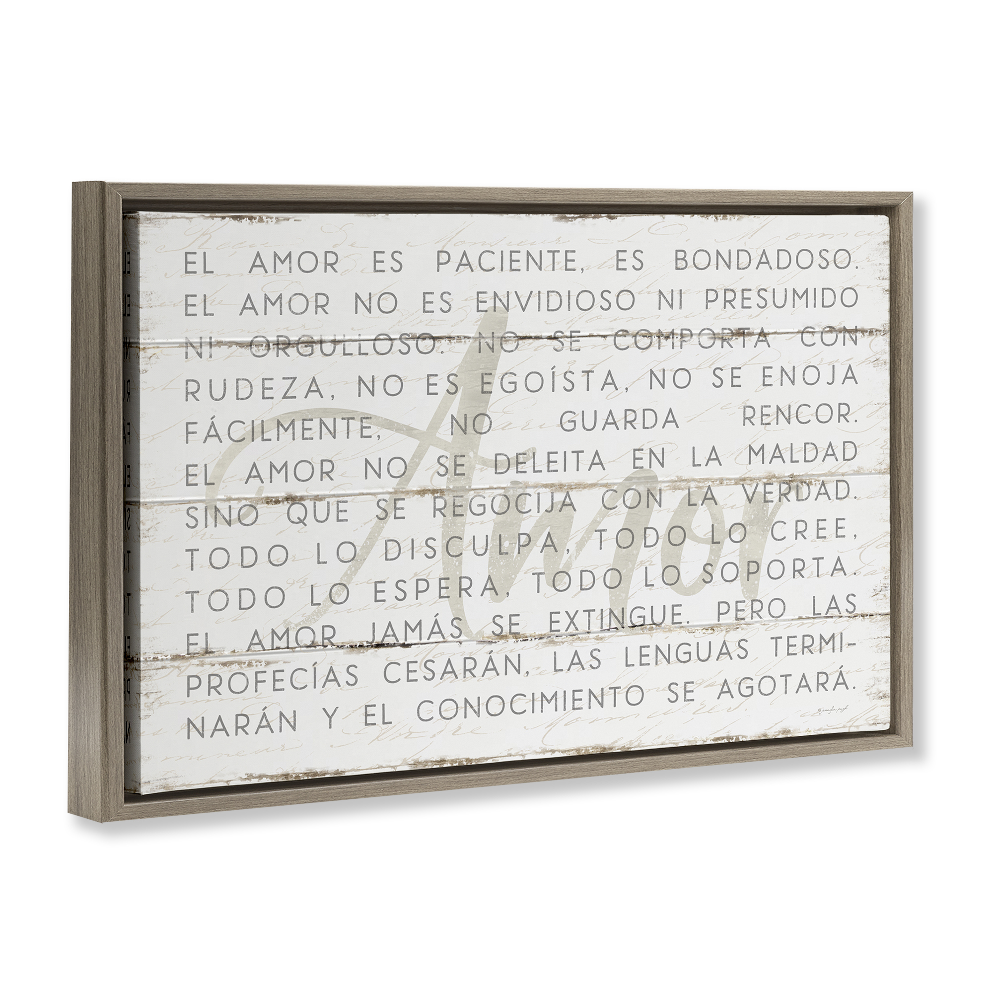 Stupell Industries Amor es Paciente y Bondadoso Inspirational Quotes & Sayings Painting Brown Floater Framed Art Print Wall Art, 31 x 21