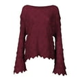 thumbnail image 3 of Baberdicy Sweaters for Women, Women's Solid Color Hollow Loose Knitted Sweater Round Neck Pullover Thin Bell Sleeve Pullover Sweater Womens Sweaters Wine, 3 of 6