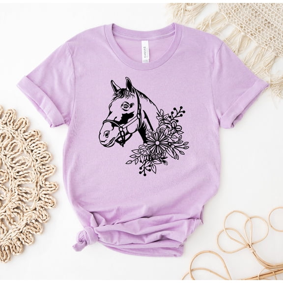 Floral Horse T-shirt Lover Shirt Animal Top Tee Country Gift Flower Shirts Farm Live Tops Women's Lover's Girl For Mother