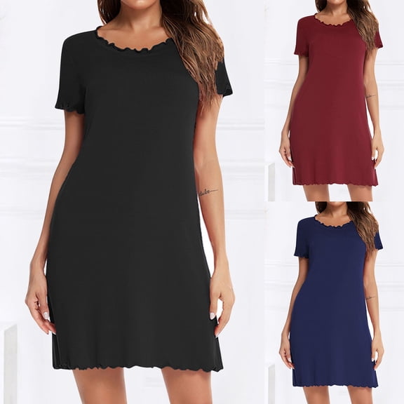 Chroia Women's Summer Nightgowns, Short Sleeve Solid Rolled Edge Sleepshirt, Super Soft Cotton Comfy Loungewear