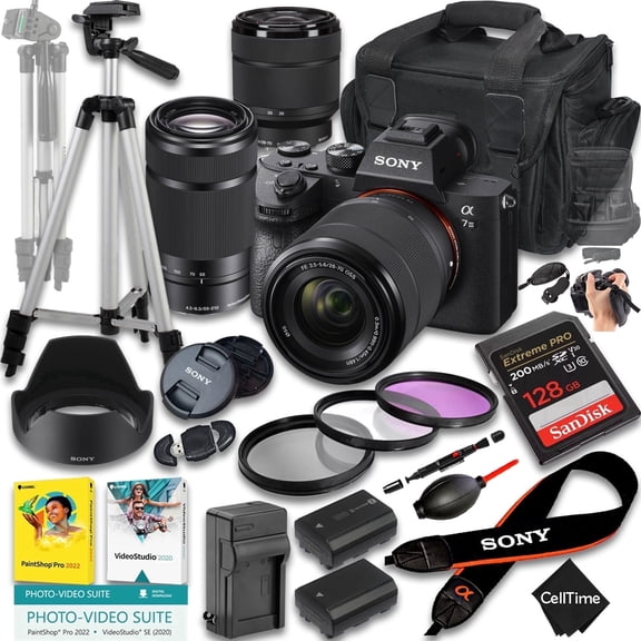 Sony a7 III Mirrorless Camera International Version w/ 28-70mm & 55-210mm Lenses   128GB   Extra Battery   More (25-Pc Bundle)