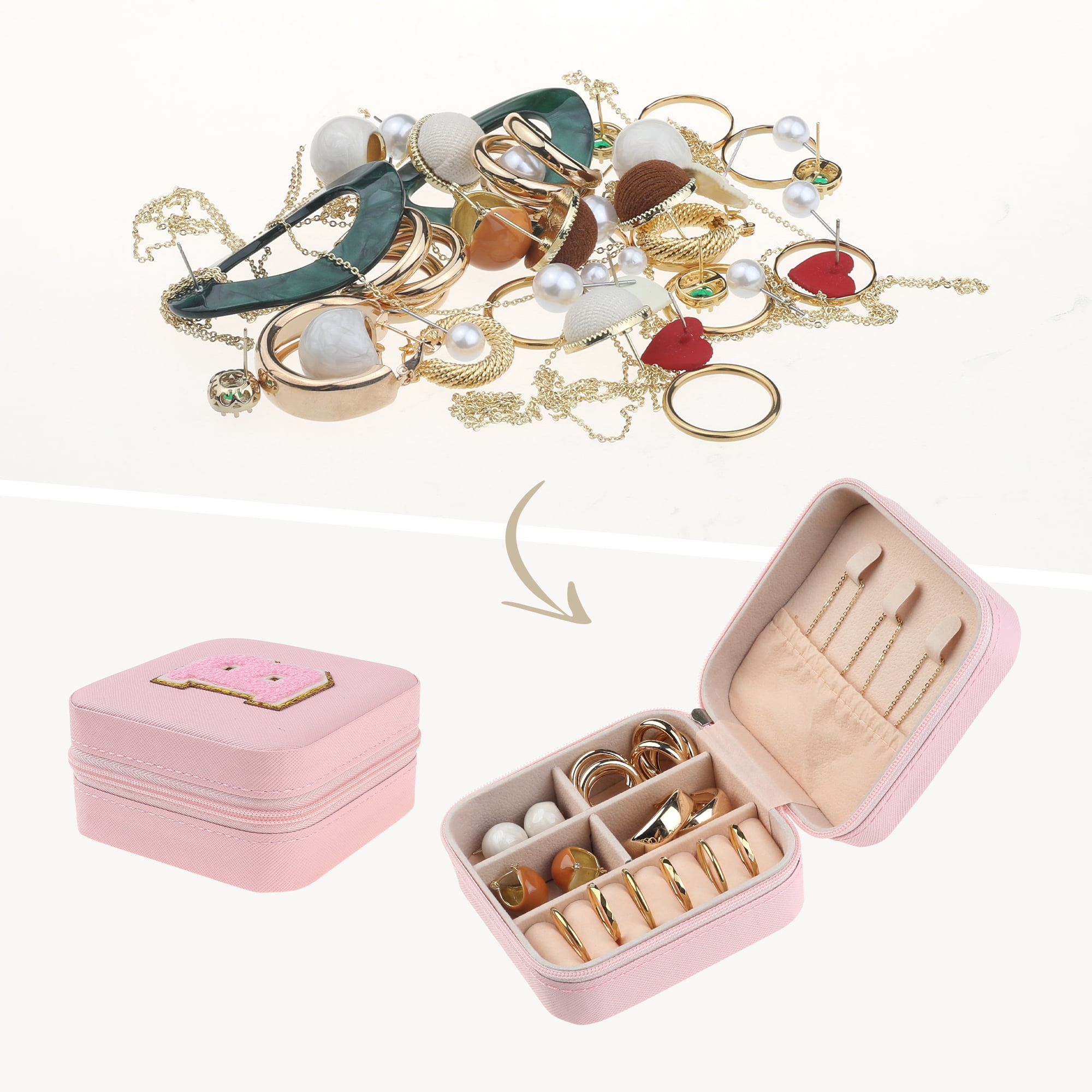 Unique Bargains Jewelry Box Small PU Leather Jewelry Organizer Case Storage Display Holder Pattern B