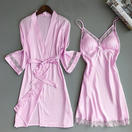 

Pxiakgy lingerie for women New Satin Silk Pajamas Nightdress Women Robes Underwear Sleepwear Lingerie Pink + S