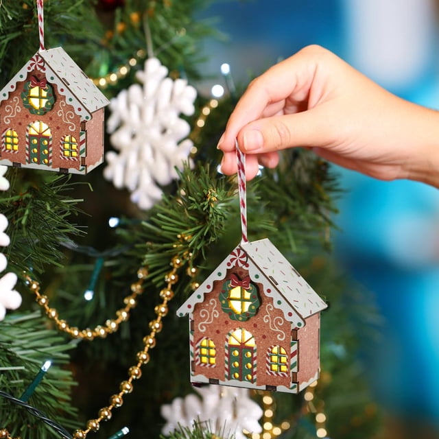 Hogar y cocina, Decoración del hogar, Decoración navideña, Colgante pequeño de hombrecito de jengibre de madera para Navidad, decoración de árbol de Navidad con luz, decoración navideña, colgante ilum