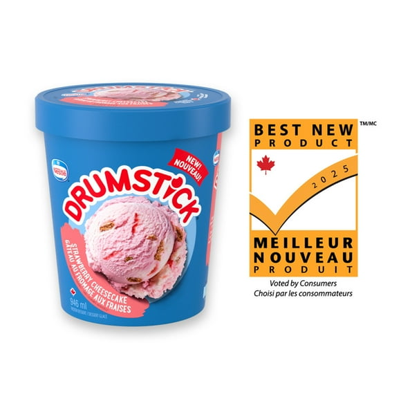 Drumstick Strawberry Cheesecake, Strawberry Cheesecake Flavoured Frozen Dessert With A Strawberry Ripple & Graham Pieces, Crafted In Canada, Made With Canadian Dairy, No Artificial Colours, 946 mL