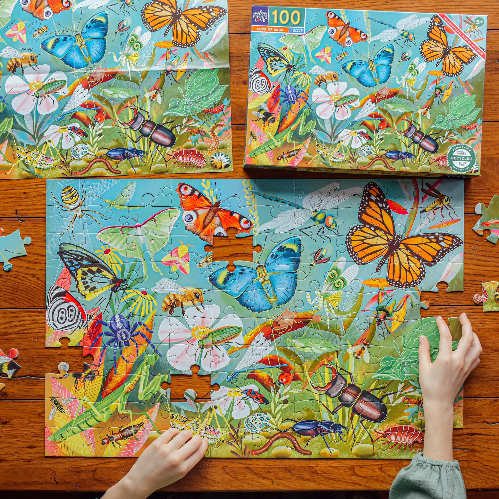 eeBoo: Love Of Bugs - 100 Piece Puzzle - 24 x 16" Kids Jigsaw, Glossy High-Quality Pieces, Children Ages 5+
