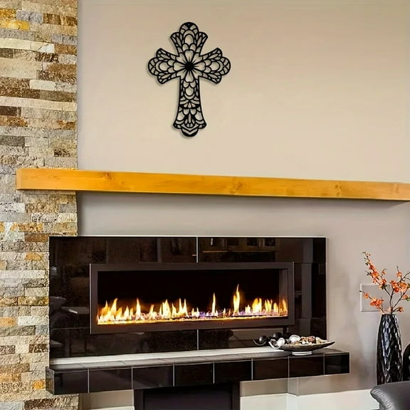 HELLOYOUNG 11.81 inch cross Iron hook Metal Outdoor Decorations Classic Pattern Wall Hanging for dining room/entryway Light luxury style Wall Transformation Artifact Romantic and warm