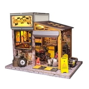 Music Park Book Nook Kit - 3D Wooden Puzzle with LED Lights, DIY Classic Motorcycle Workshop Miniature Dollhouse, Unique Birthday for Adults & Bike Enthusiasts