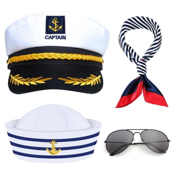 Conjunto de Disfraz D-Fokes: Sombrero de Capitán de Yate, Gorro de Marinero, Pañuelo y Gafas de Sol