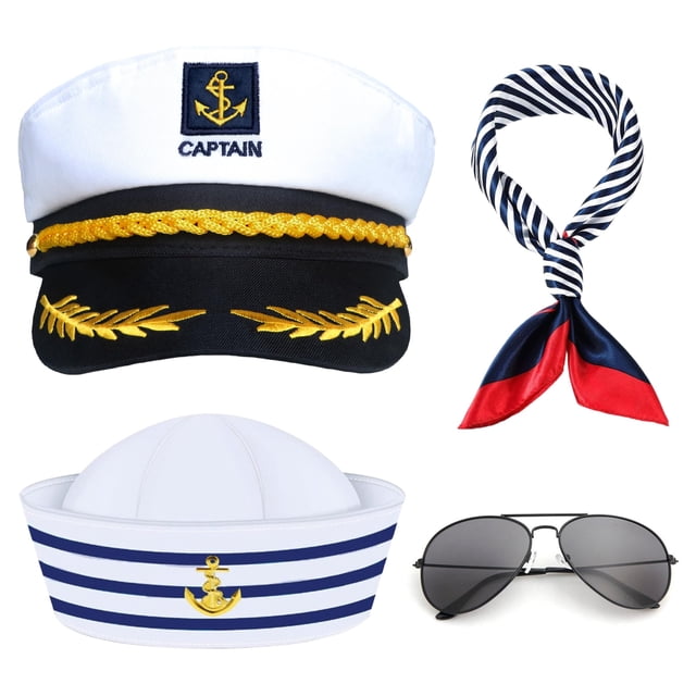 Conjunto de Disfraz D-Fokes: Sombrero de Capitán de Yate, Gorro de Marinero, Pañuelo y Gafas de Sol