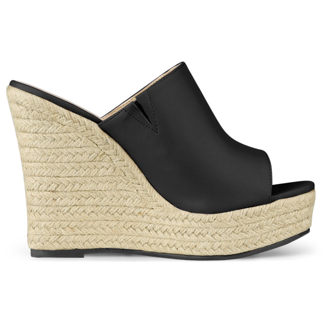 DARING DIVA Women's Slip on Platform Sandals Espadrilles Wedges Slides Mules Black 8.5
