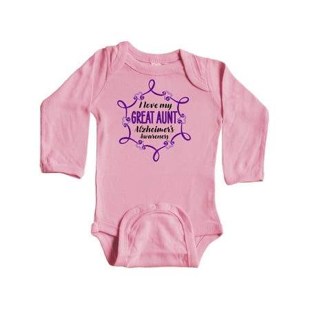 

Inktastic I Love My Great Aunt Alzheimer s Awareness with Purple Heart Gift Baby Boy or Baby Girl Long Sleeve Bodysuit