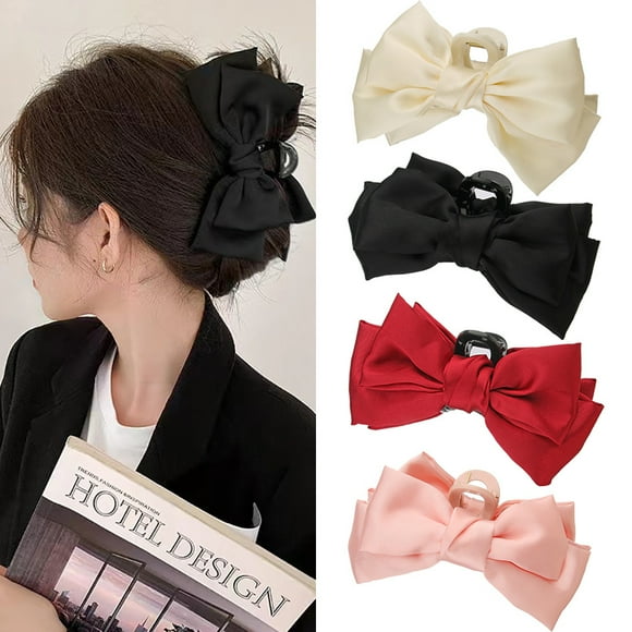 Bow Hair Clips, Women's Bow Hair Clips, Satin Big Bow Black and White, Large Claw Clip with