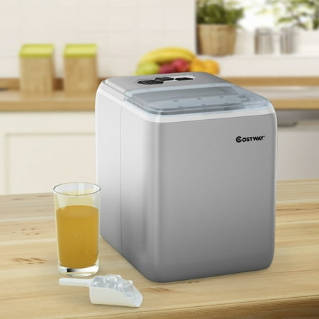 Costway - Portable Countertop Ice Maker Machine 44Lbs/24H Self-Clean w/Scoop - Silver