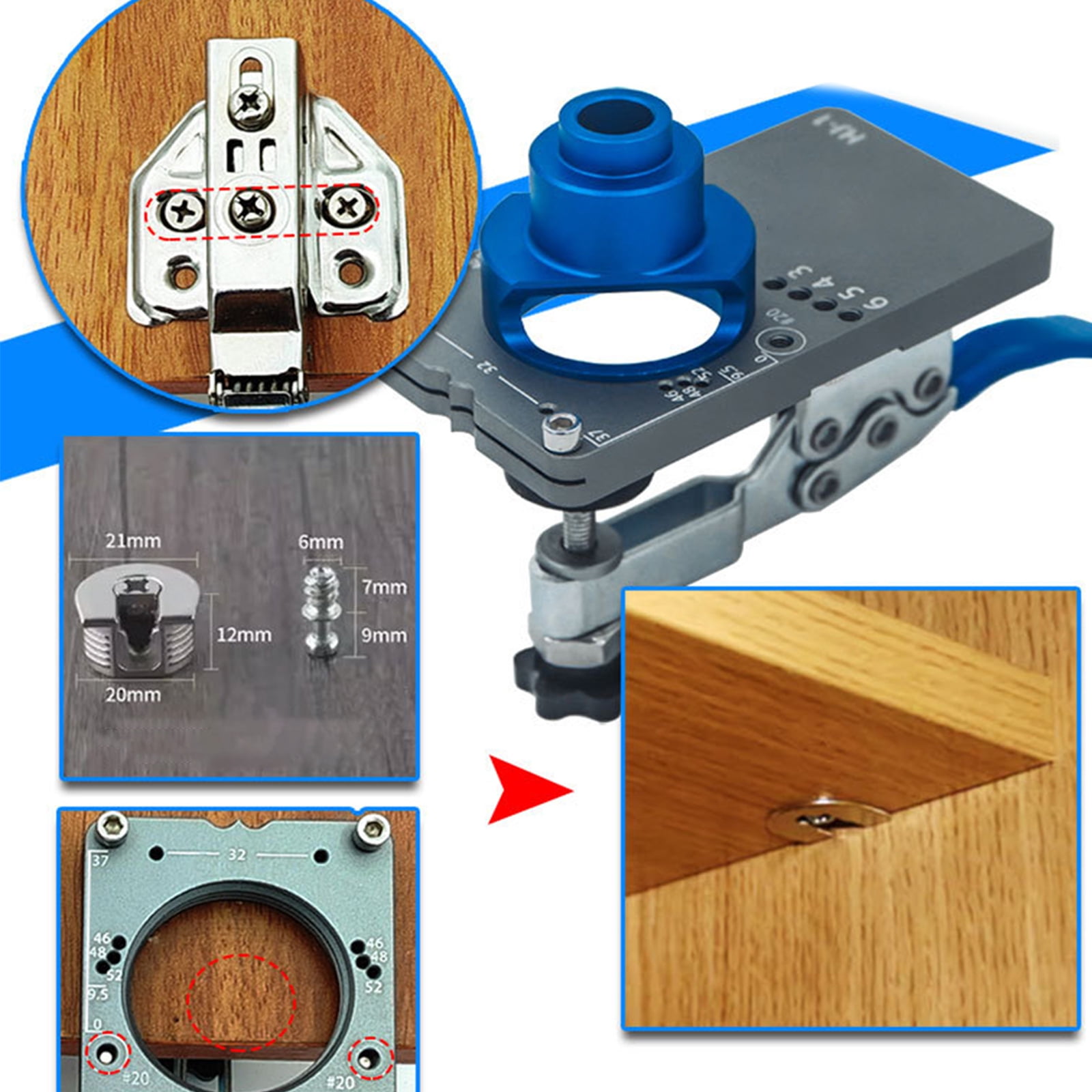 35mm Concealed Hinge Jig Boring Hole Drill Guide Cutter Bit Set Door Boring Hole Template and Bit for Cabinet Door
