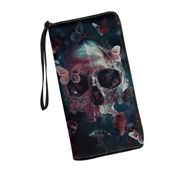 Sugar Skull Floral Wristlet Clutch Cell Ph Wallet for Women PU Leather Card Holder Multi Card Organizer Wallet Purse