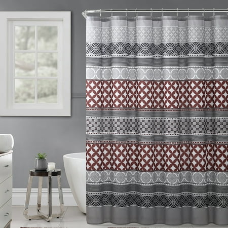 Grey Black Shower Curtain Gray, Rust and Black Fabric Shower Curtain with Printed Trendy Eclectic Geometrical Design, 72