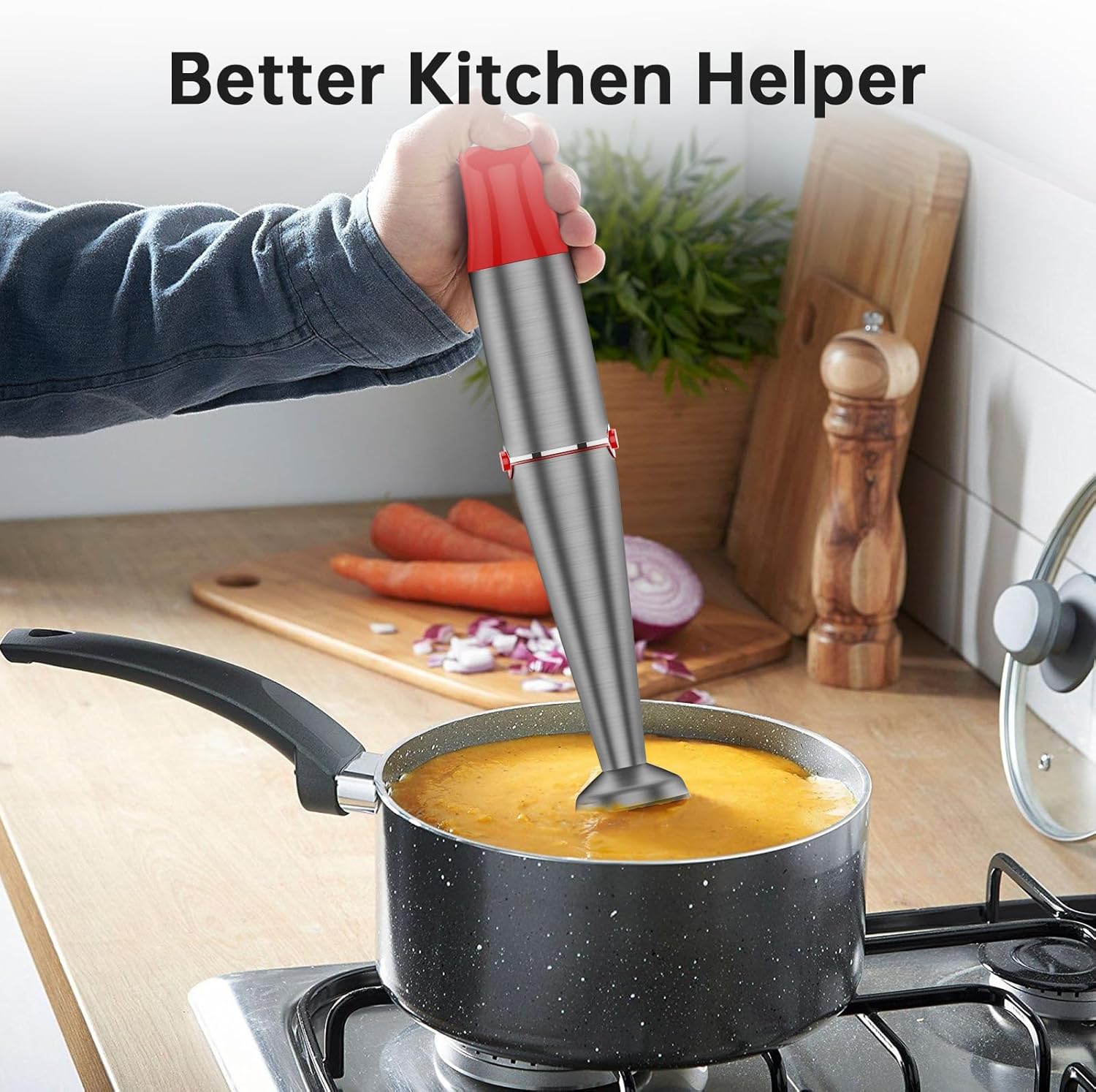 1100W 5-in-1 Handheld Immersion Blender, Variable Speed Corded Stick Blender with Chopper Whisk and Frother