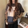thumbnail image 6 of Women'S Fall Winter Long Sleeve Round Neck Pullover Sweater Leopard Print Colorblock Knitted Top White One size, 6 of 10