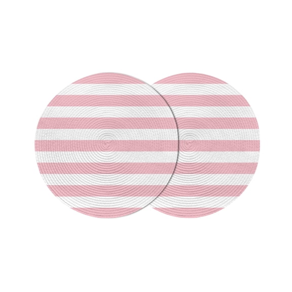 Round Placemats Pink and White Stripes 15 inch Set of 2 Table Mats for Dining Table Striped Simple Style Heat Resistant Non-Slip Kitchen & Home Decorative Place Mat Set