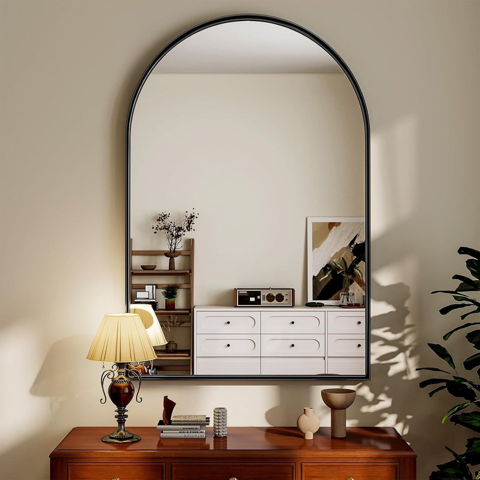 AUROMIR 30"x20" Arched Bathroom Mirror Vanity Wall Mirror With Deep Frame, Black