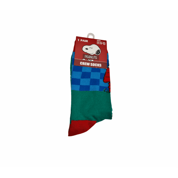 Peanuts Snoopy Blue Green Red Checkered Socks, 1 Pack