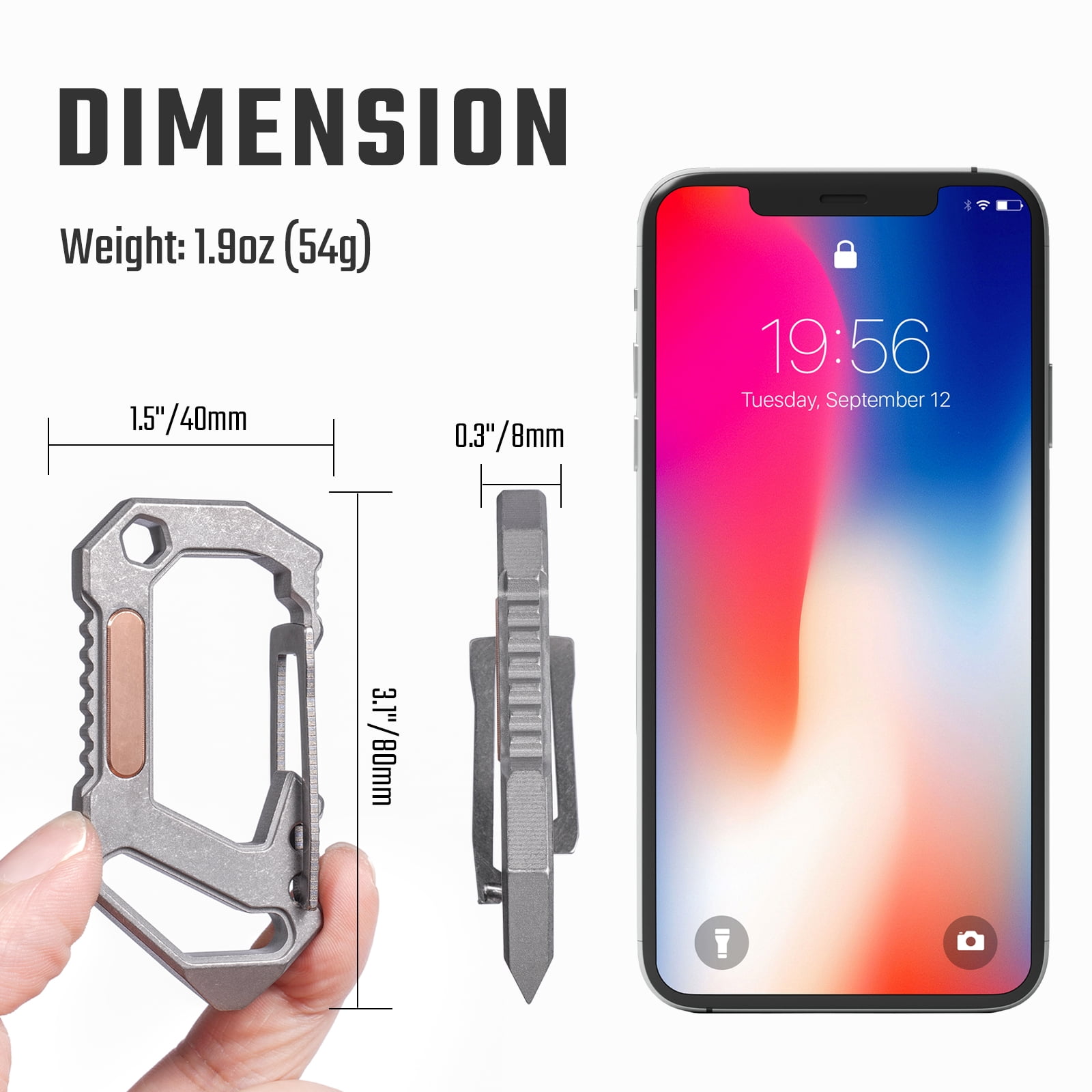 Key Unity Titanium Multitool Carabiner Keychain, 6 in 1 EDC Multitool Keychain for Men and Women,3.1x1.5x0.3inches, KU03
