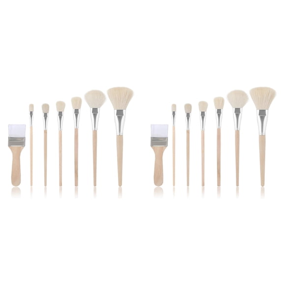 Mop Brush for Acrylic Painting 14Pcs Artist Paint Brush Set with Wooden Handle Wool Brushes for Watercolor Painting