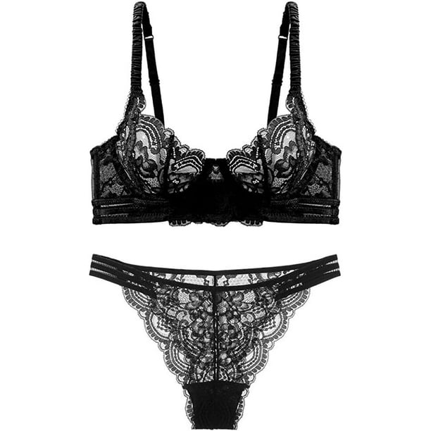 Women's Sexy Soft Lace Lingerie Set See Through Underwear Floral Lace ...