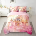 thumbnail image 2 of Feelyou Pink Cartoon Castle Twin Bedding Sets 7-Piece, Dreamy Watercolor Bedding Comforter Set, Fairy Tale Sheet Sets, Breathable Room Decoration, 2 of 7