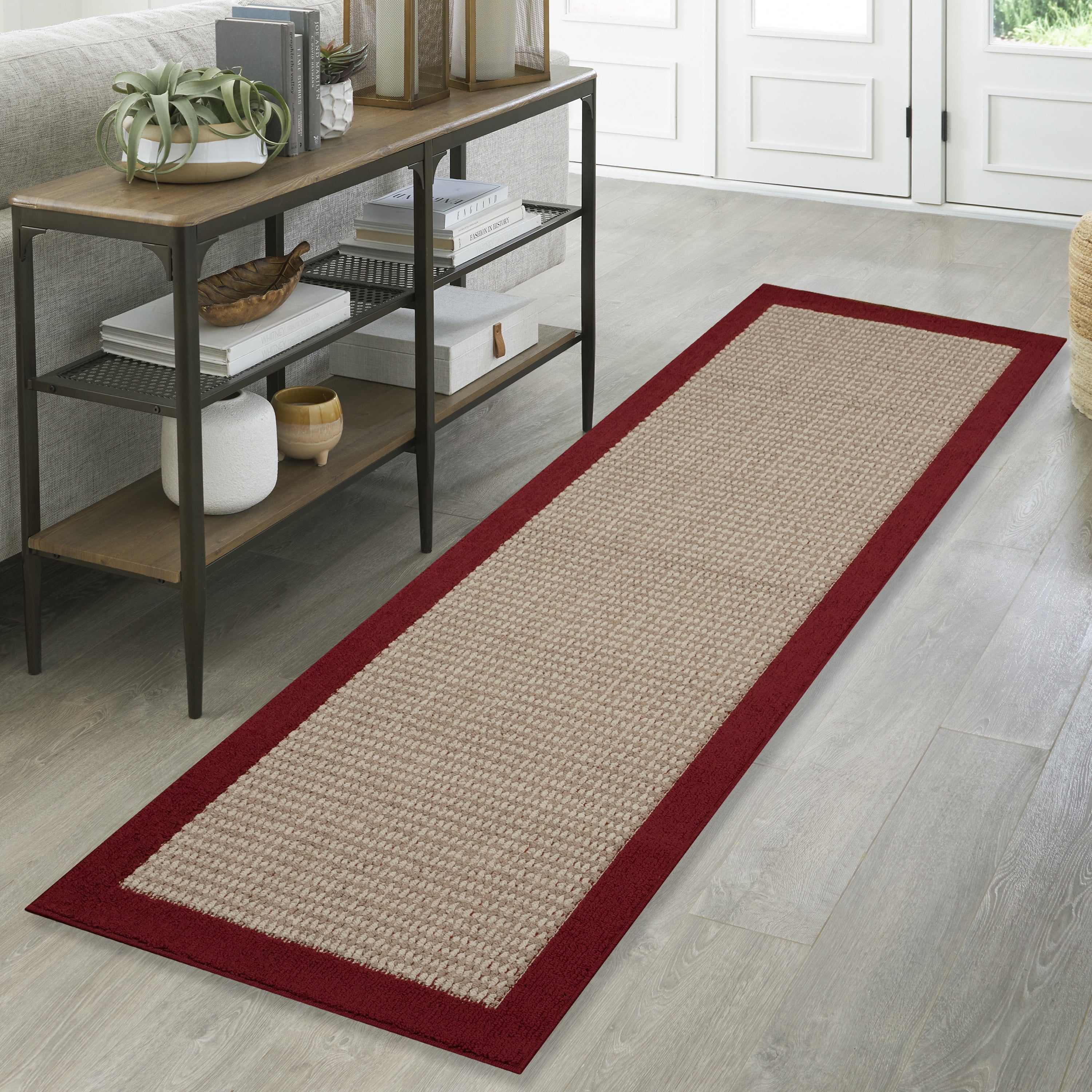 Mainstays Faux Sisal Border Runner Rug, Red, 2 ft 6 in x 8 ft