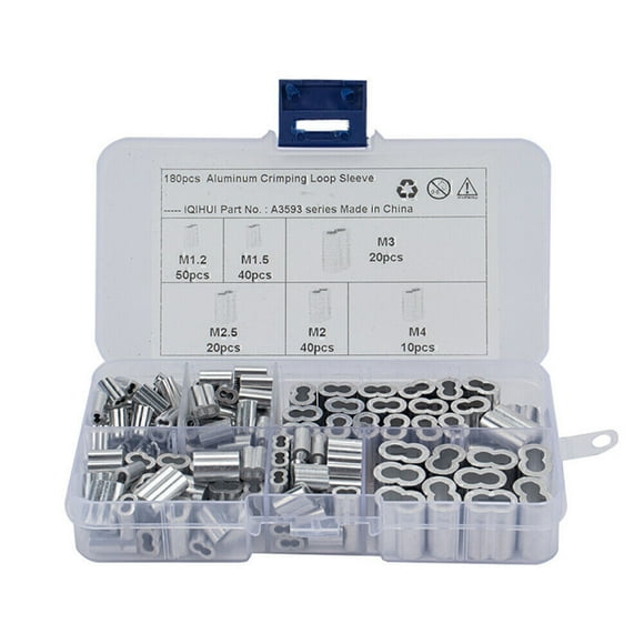 180Pcs 6 Size Aluminum Double Barrel Ferrule Crimping Loop Sleeve For Assortment