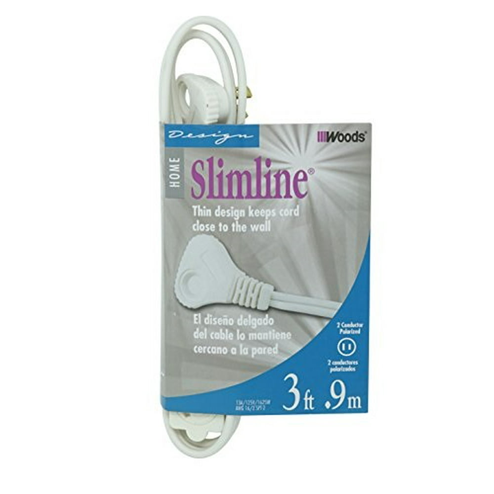 slimline 2235 flat plug extension cord, 2wire, 3foot, white Walmart