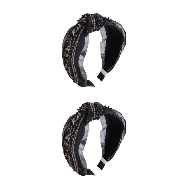 Minnieouse Banda para el cabello con lazo, diadema étnica con nudo torcido, diadema con bordado de encaje, cuentas brillantes, diademas ajustables para Type2 NO2 Minnieouse CBP236024