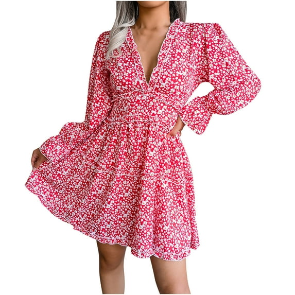 Bigersell Open Back Dress Short Sleeve Women Autumn and Winter V-neck Waist Chiffon Pleated Dress Overall Dress for Female Women's Plus Maxi Dresses, Style 28813, Red M